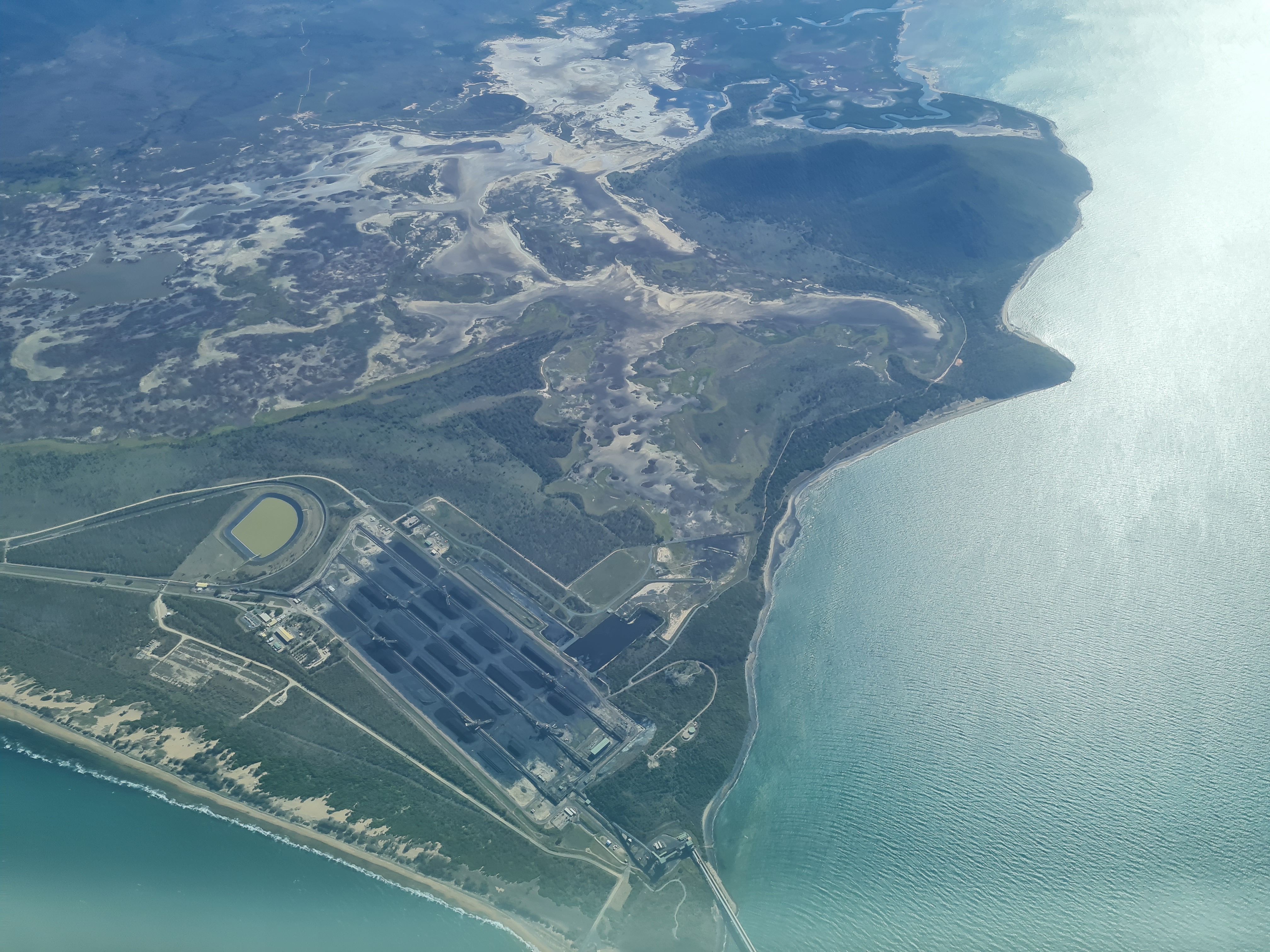 Flying over Abbot Point Coal Port and Cayley Valley wetlands on the way back to Proserpine.